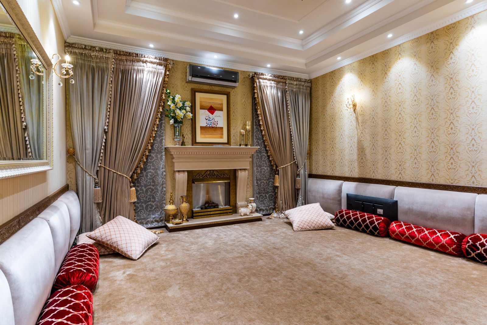 A spacious traditional majlis after a deep clean, with fresh seating and cushions